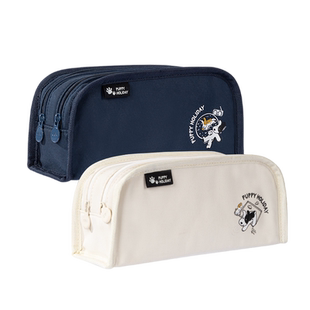 得力初中生笔袋男生女生简约文具盒牛津布高颜值双层大容量卡通可爱小学生铅笔文具收纳袋高中女生小清新笔盒