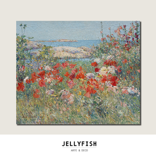 JELLYFISH 桔色巨幅油画装 饰画客厅壁画无框画现代 水母画馆海边