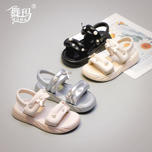 女童鞋子儿童凉鞋2026新款夏季小女孩露趾珍珠软底中大童沙滩鞋ST