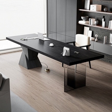 意式极简书桌实木电脑桌带插座轻奢现代简约家用书房办公桌亚克力