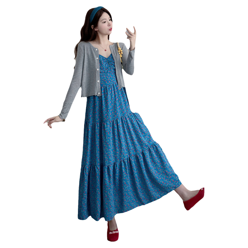 海边露背吊带裙蓝色碎花收腰绑带连衣裙度假沙滩蛋糕长裙及踝,女装/女士精品,大码套装,淘宝优惠券,粉丝福利购,淘宝优惠卷