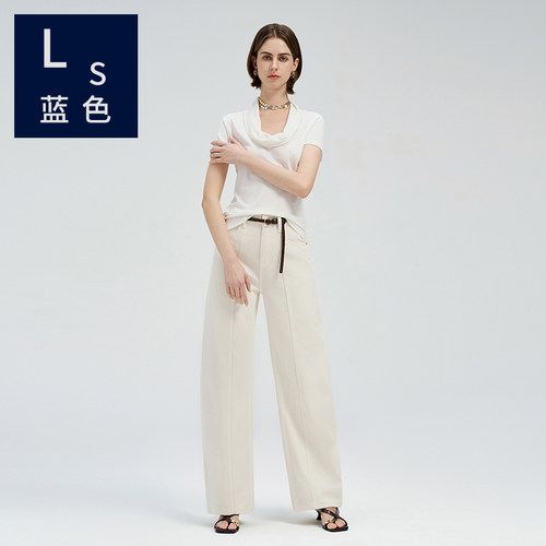 Ls蓝色3153 四季牛仔裤女新疆长绒棉高级时尚纯色显高显瘦弯刀裤