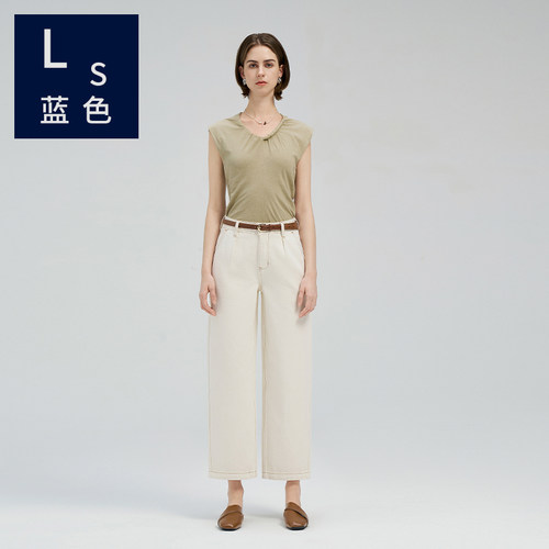 Ls蓝色3152 四季牛仔裤女新疆长绒棉高级纯色显高显瘦九分直筒裤
