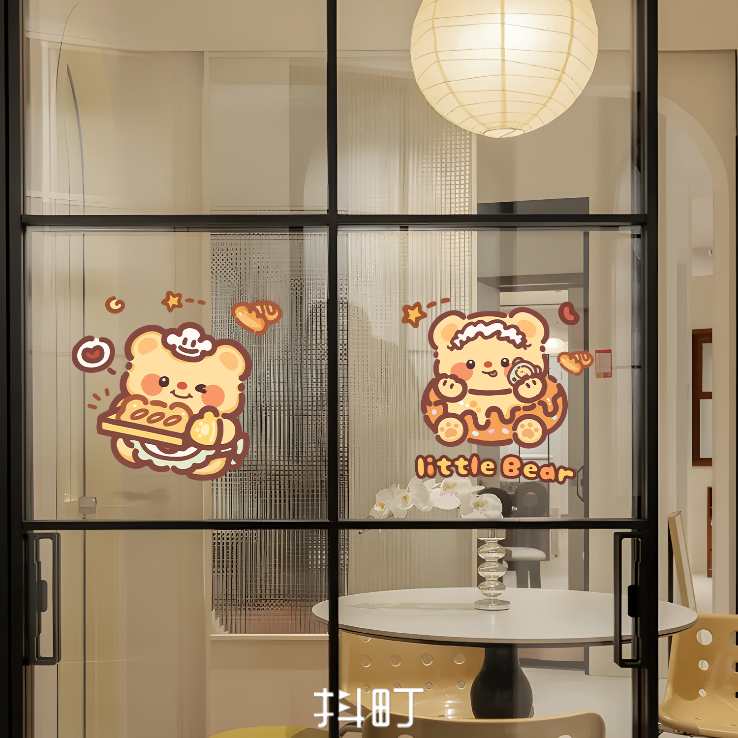 可爱卡通黄油小熊玻璃门防水贴纸