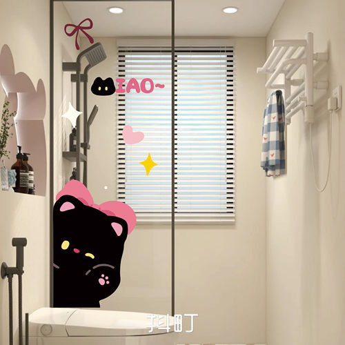 家用可爱小猫玻璃门静电吸附贴纸