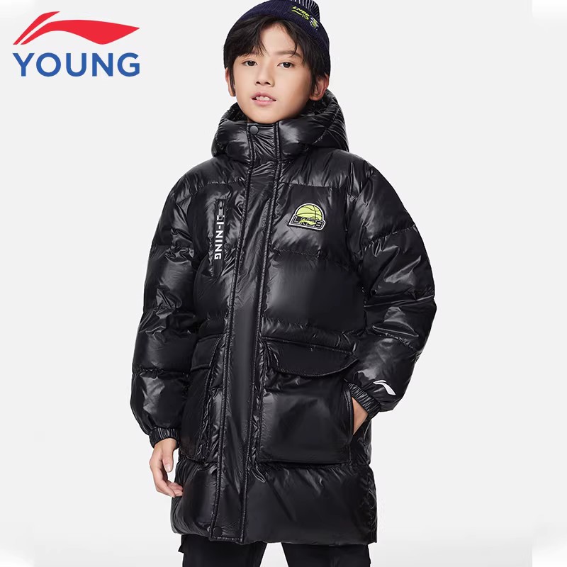 Lining/李宁正品男大童中长款羽绒服冬季连帽加厚保暖外套YYMS043