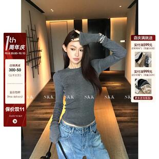 针织内搭修身 羊毛毛衫 Store 女早秋 圆领 u领显瘦打底衫 长袖 Skk