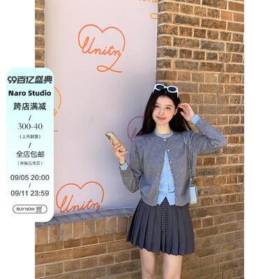 NORA STUDIO【 层次美学】秋装新款假两件单排扣羊毛针织开衫女