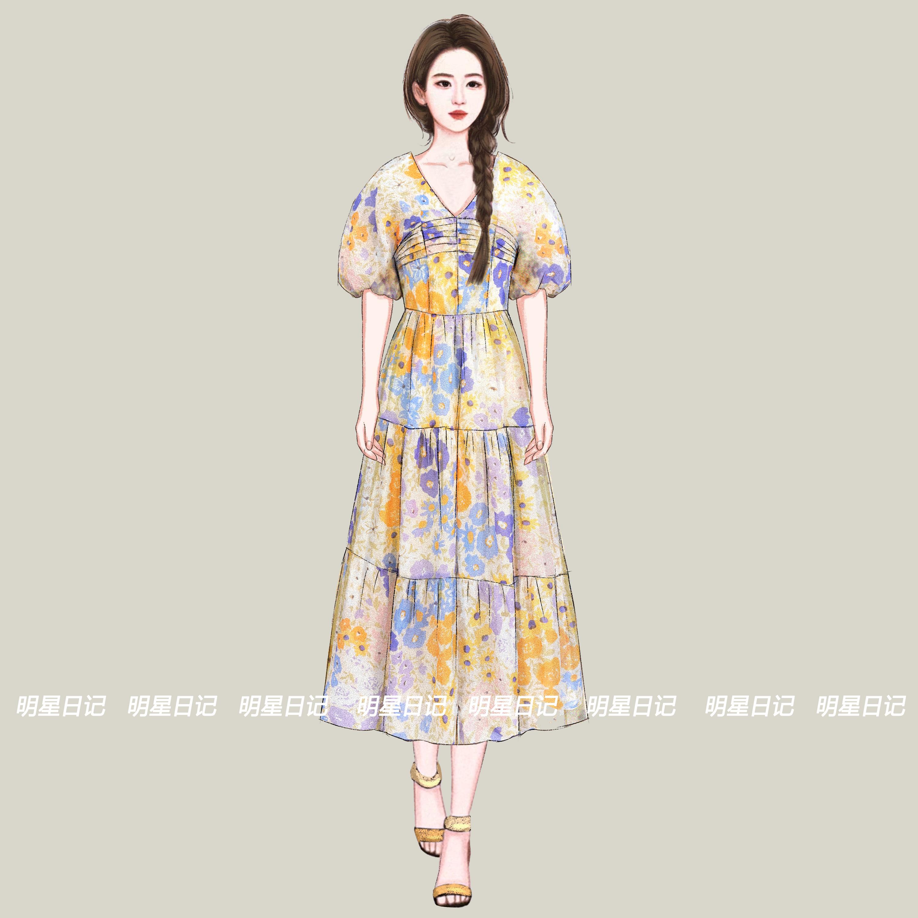 刘亦菲明星同款法式碎花连衣裙女小众设计感纯欲风长裙子2024夏季