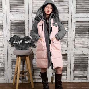 羽绒棉服女士2025冬季过膝中长款加厚保暖拼色休闲外套高中学生