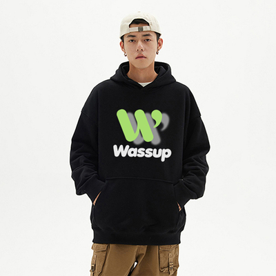 wassup国潮牌街头美式休闲情侣款连帽卫衣男女秋冬季重磅纯棉加绒