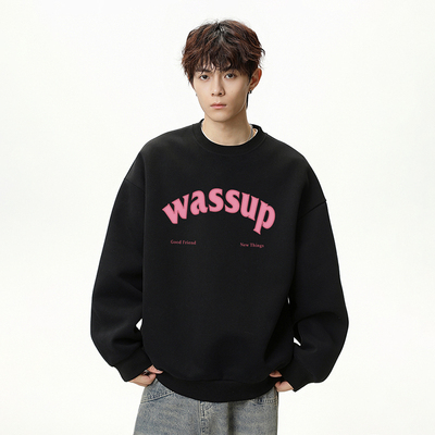 WASSUP国潮牌正品圆领卫衣男女生情侣款重磅纯棉宽松百搭美式休闲