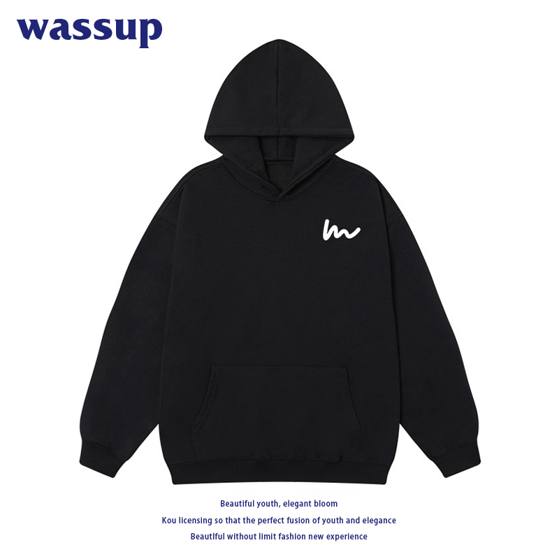 WASSUP潮牌秋冬季新款简约连帽卫衣男女生情侣款重磅纯棉美式休闲