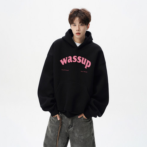 WASSUP潮牌秋冬季新款连帽卫衣男女生情侣款重磅纯棉美式休闲潮