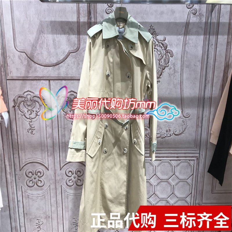 2020春季新品欧时力丹妮翻领腰带长款风衣外套1RY1050620