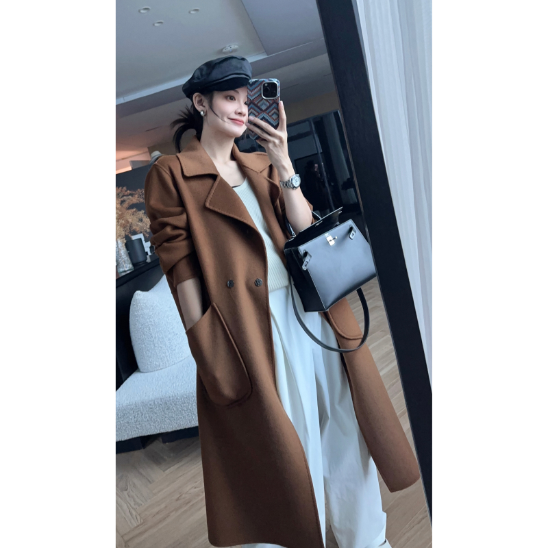 美洋MEIYANG 焦糖太妃羊绒大衣 复古vintage立体中长款双面呢外套
