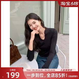 醋酸莫代尔 美洋MEIYANG 天鹅颈打底衫 上衣 现货 气质V领修身