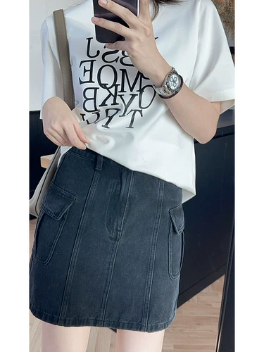 Джинсовая юбка, (в наличии на складе), высокая талия, А-силуэт