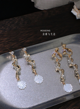 【藻影摇光】Missing原创海洋系列锆石波浪银光点点手作耳饰耳夹