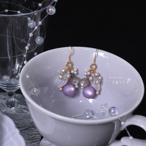 限量【浮梦三重奏】Missing原创海洋系列梦幻泡泡感紫耳饰耳夹