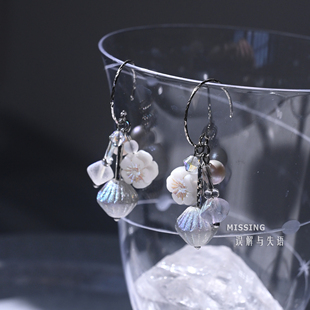 【小寒梅】售罄无补Missing原创银灰蚀刻白梅花纯银短款耳饰耳夹
