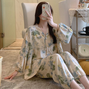 新势力周2025新款女士长袖薄款纯棉绸睡衣家居服中老年女人睡衣夏