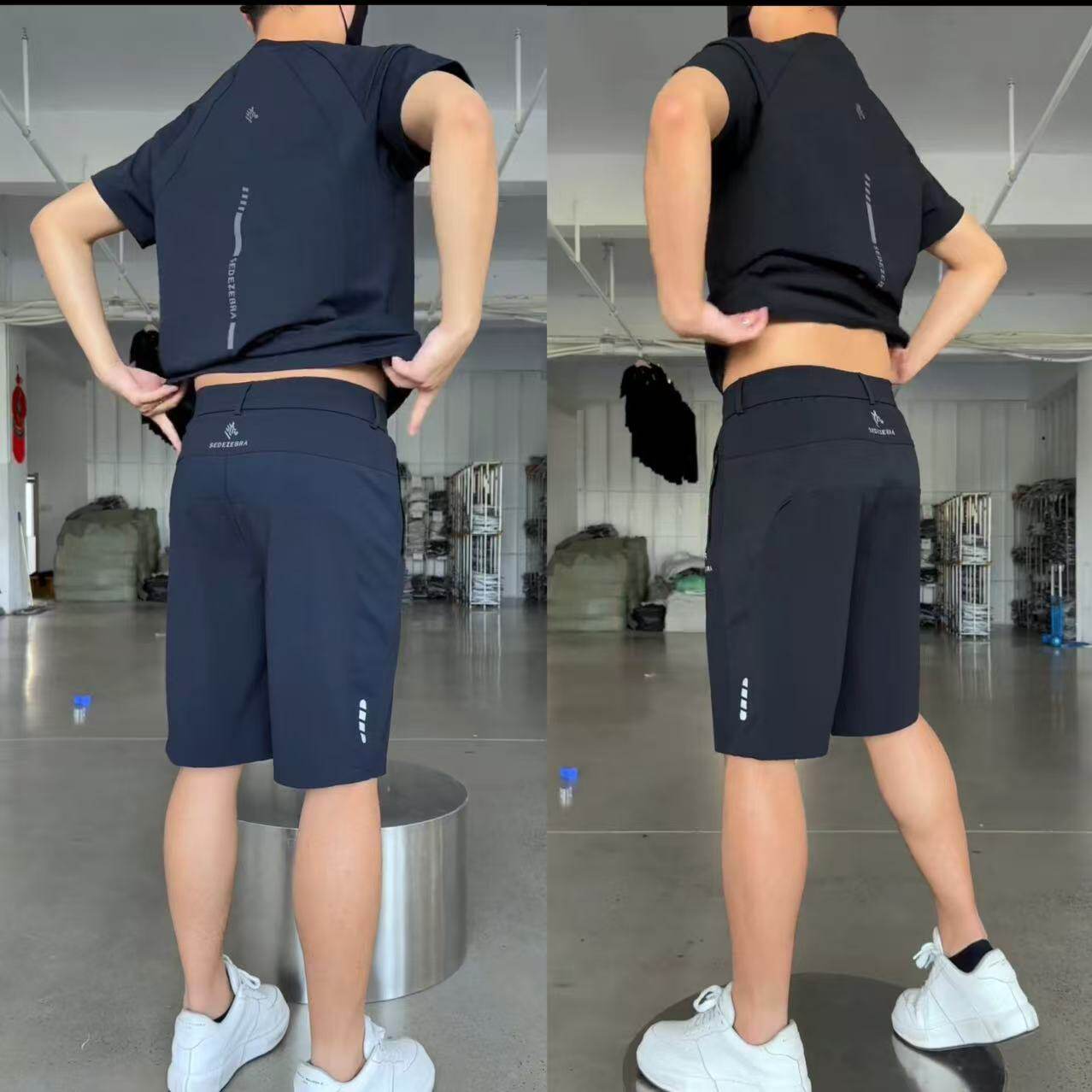 速干运动套装冰丝弹力休闲短裤运动服夏季薄款男士短袖潮流两件套