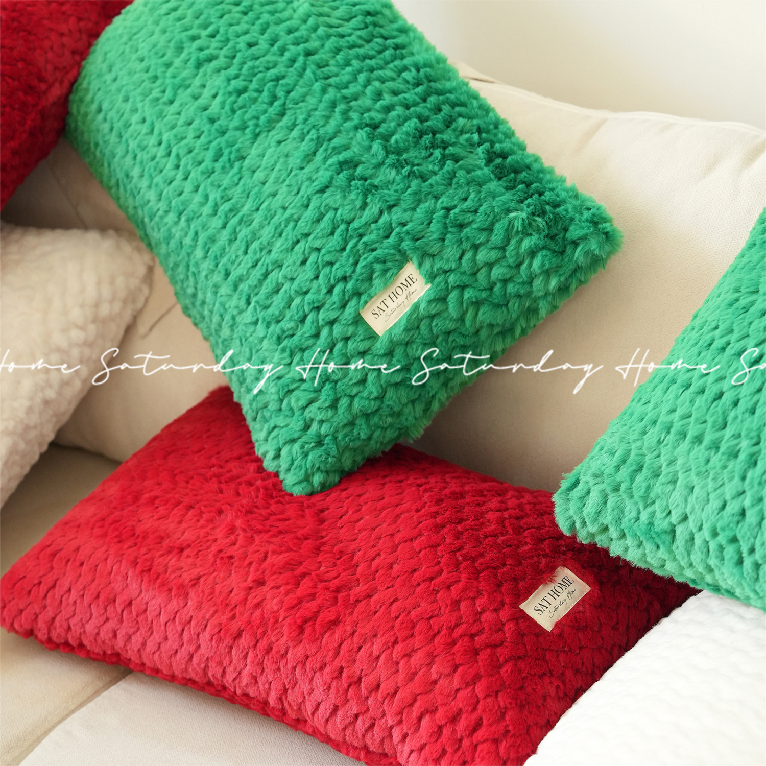 圣诞绿红双面抱枕靠垫