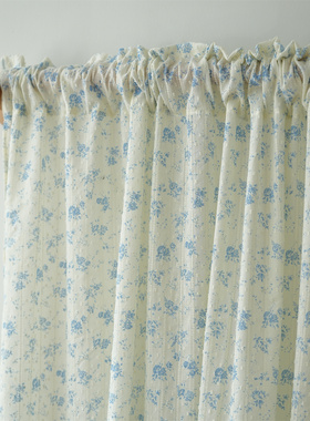 复古蓝色小碎花镂空点点窗帘卧室ins风韩系隔断帘清新门帘