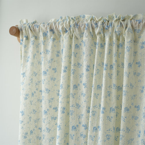 复古蓝色小碎花镂空点点窗帘卧室ins风韩系隔断帘清新门帘