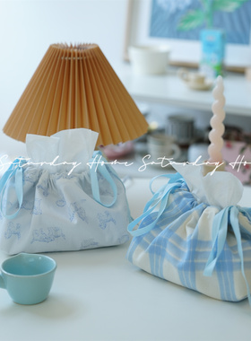 SaturdayHome自制桌面收纳包抽绳收纳袋ins风纸巾袋格子系带