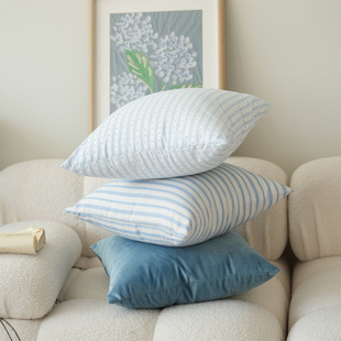 蓝色系列抱枕套韩式 ins海军风蓝白条纹蓝色点点沙发客厅靠枕