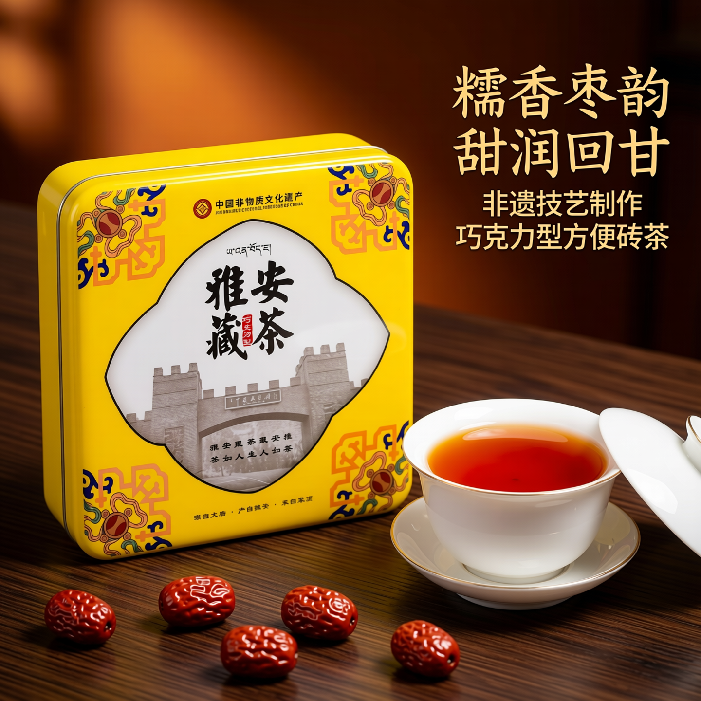 糯香枣香甜润巧克力型雅安藏茶芽细老川茶方砖茶黑茶精美铁盒319g