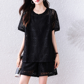 镂空休闲蕾丝提花T恤短裤 套装 2025夏新款 九月陌墨法式 肌理感套装