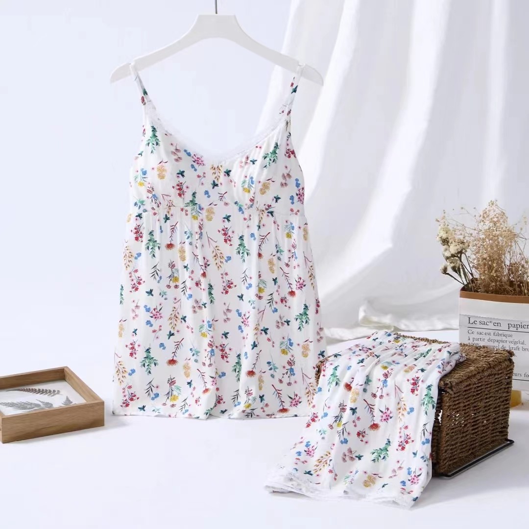 专柜正品 芬怡2022家居睡衣裤4597碎花吊带胸垫 国内代购不能退换