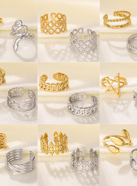 欧美个性不锈钢戒指男 开口可调节钛钢戒指女不掉色复古指环