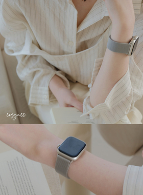 适用iwatchs11苹果手表米兰尼斯applewatch910代se金属磁吸表带