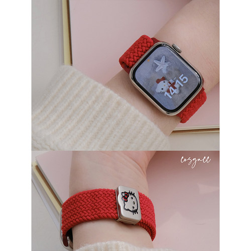 cosyacc适用applewatch8910代可爱kitty尼龙编织于苹果s11手表带