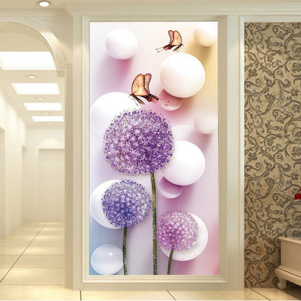 欧式花卉玄关背景3d立体墙纸走廊壁画过道5d简约竖版壁纸无缝墙布