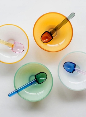 sort日本Amabro雪碗勺SNOW糖果色奶白玻璃碗勺子冰淇淋甜品酸奶碗