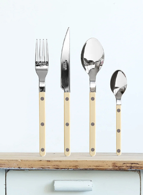 sort法国Sabre Paris乳白色亮面西餐具刀叉勺子复古法式北欧现代