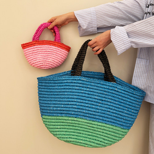 UNPASSE拼色草纸编织包手提包