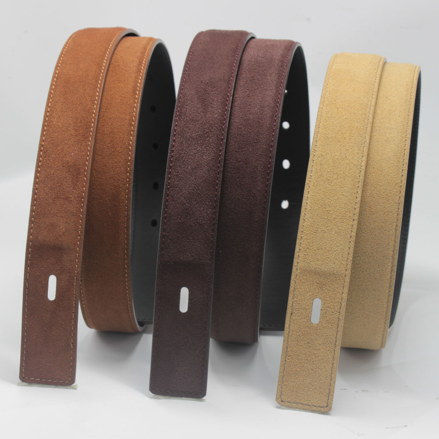 不带头女士绒面皮带身头层牛皮腰带缝线翻毛皮针扣裤带3.0  2.0cm