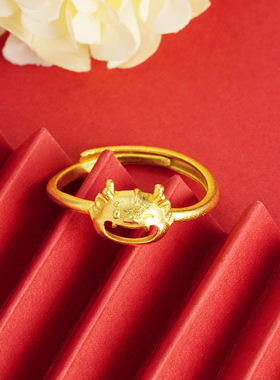 沙金戒指久不掉色设计萌虎开口气质简约时尚女戒指喷砂工艺仿黄金