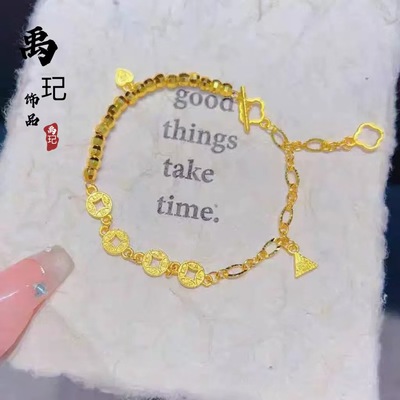 金店同款古法沙金碎银几两蹦迪珠钱币手链女 时尚百搭高级感手饰
