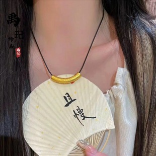 久不掉色女士沙金 铜镀金diy配件小福字弯管皮绳项链时尚百搭款