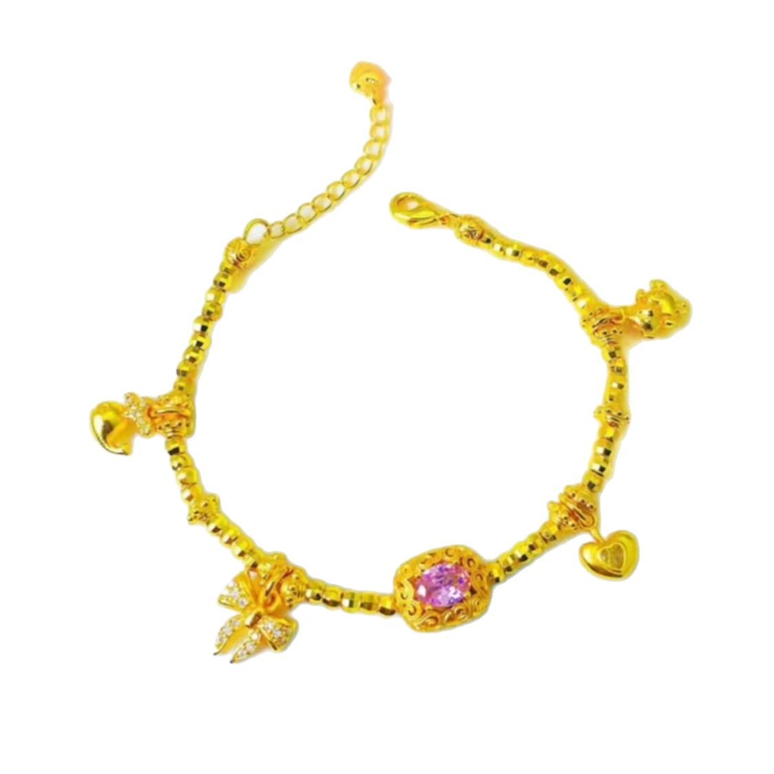 金店同款古法沙金在逃公主小熊蹦迪珠粉色水晶手链新中式手链