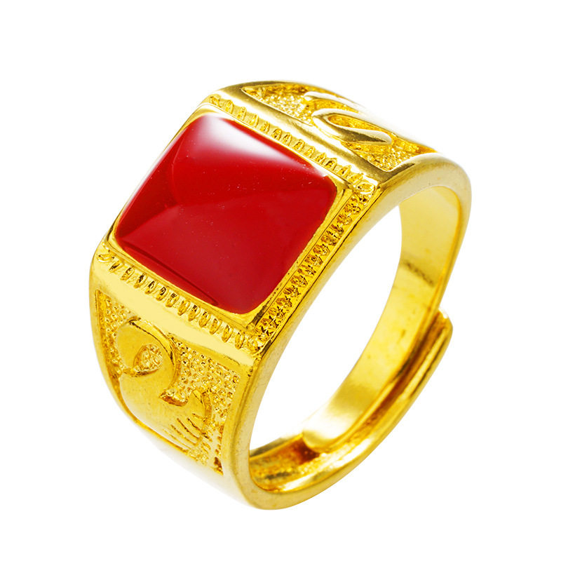 红/绿/黑滴油开口戒指 仿金戒男指环 镀黄金宝石戒指