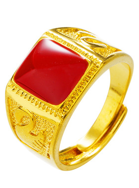 红/绿/黑滴油开口戒指 仿金戒男指环 镀黄金宝石戒指