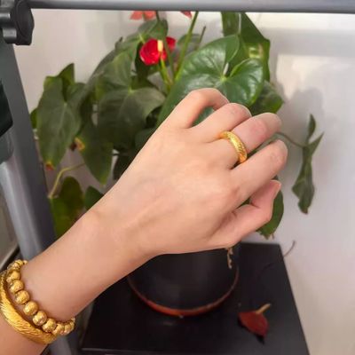 古法黄金色泥鳅背丘壑戒指女复古简约感素圈食指戒国潮新中式指环